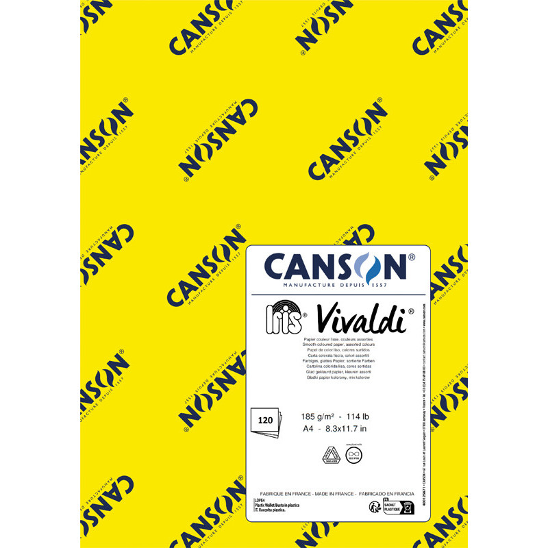 120F IRIS VIVALDI DESSIN LISSE COLORIS VIFS ASSORTIS A4 185G